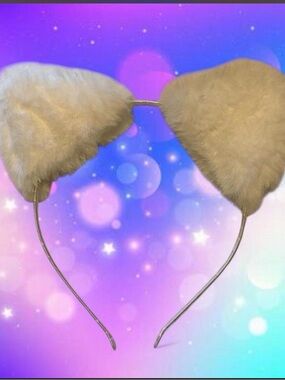Beige Faux Fur Cat Ear Headband for Women